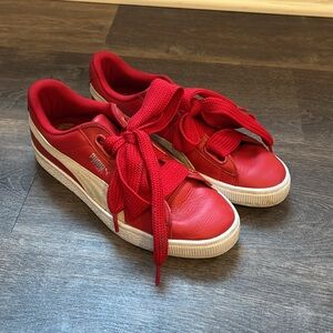 Puma Basket Series Skateboarding Shoes Women's Low-top Red/White
